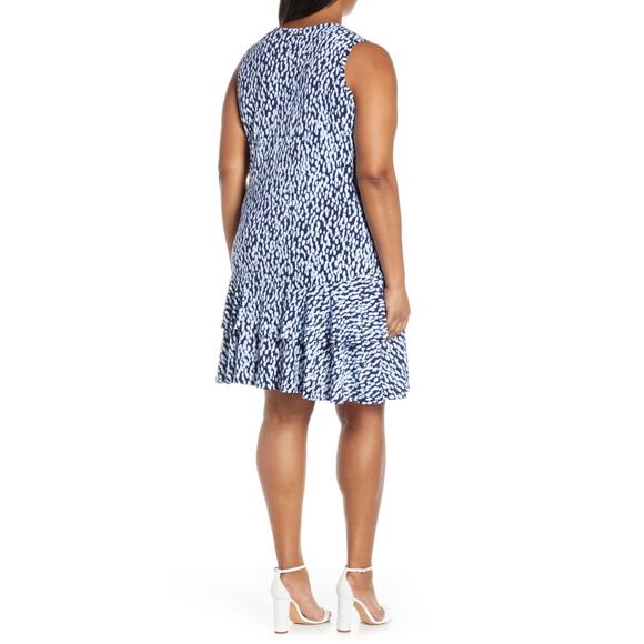 NWT Michael Michael Kors Women’s Ikat-Print Double-Flounce Dress Size 1X Blue - Picture 3 of 8